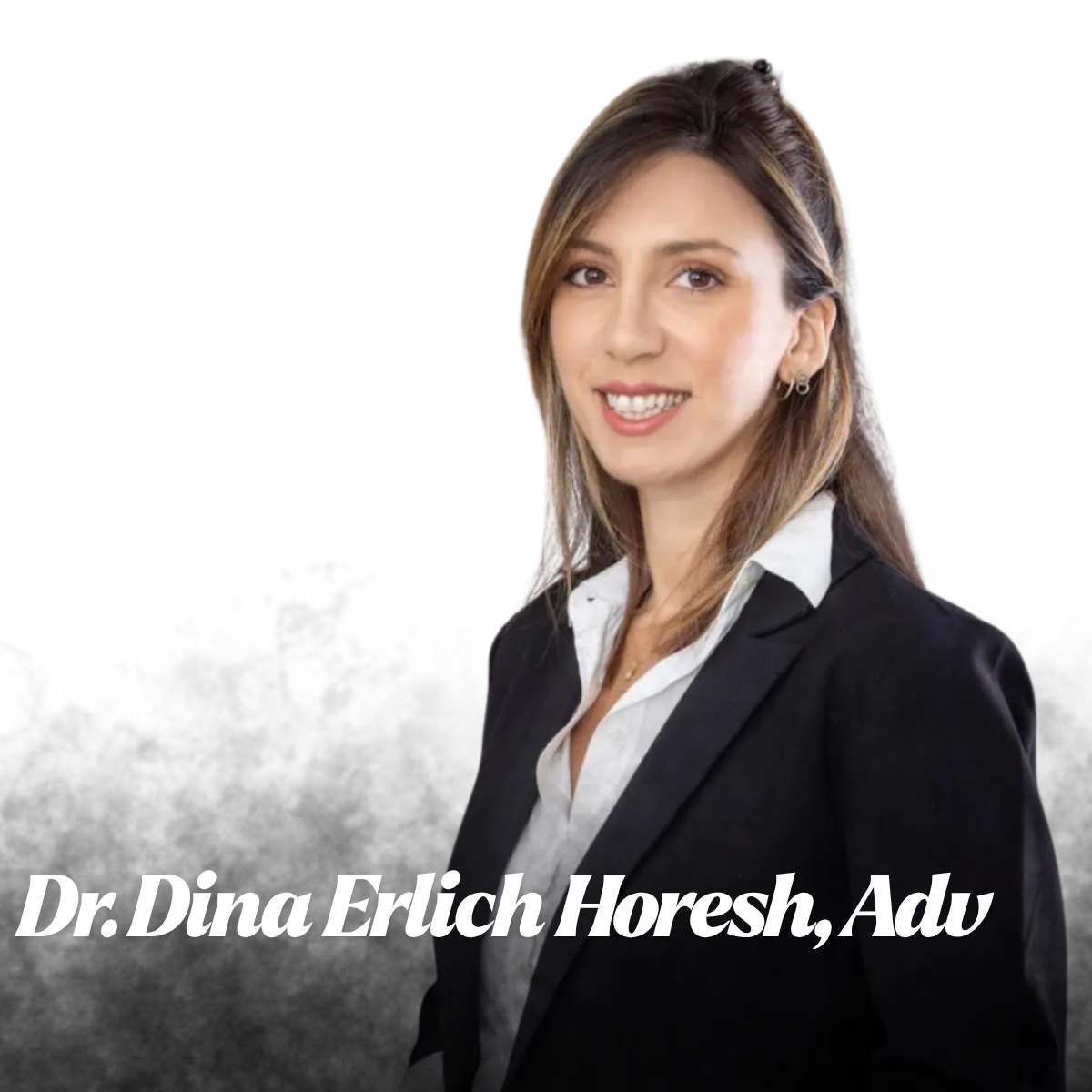 Professional portrait of Dr. Dina Erlich Horesh, Adv, smiling in a black blazer and white shirt.
